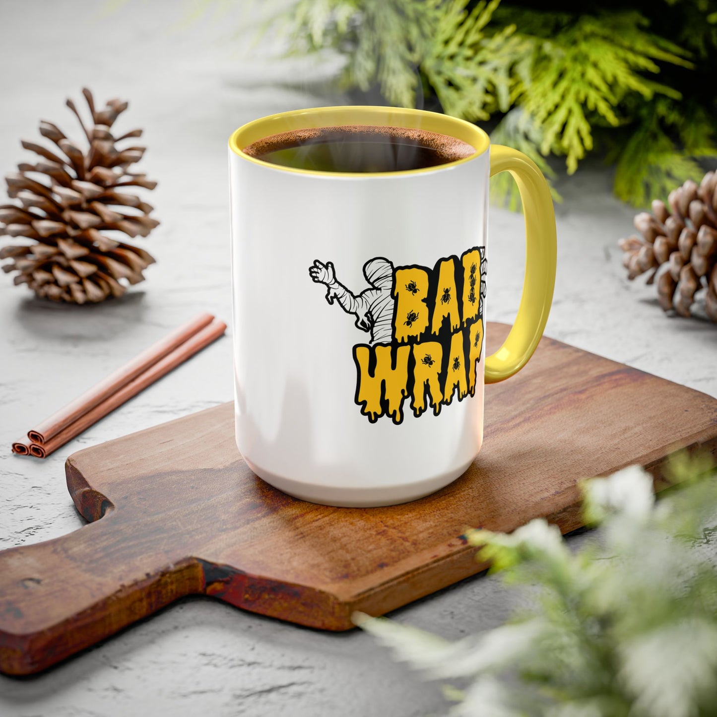 Bad Wrap | Halloween Yellow Accent Mug (11oz, 15oz)