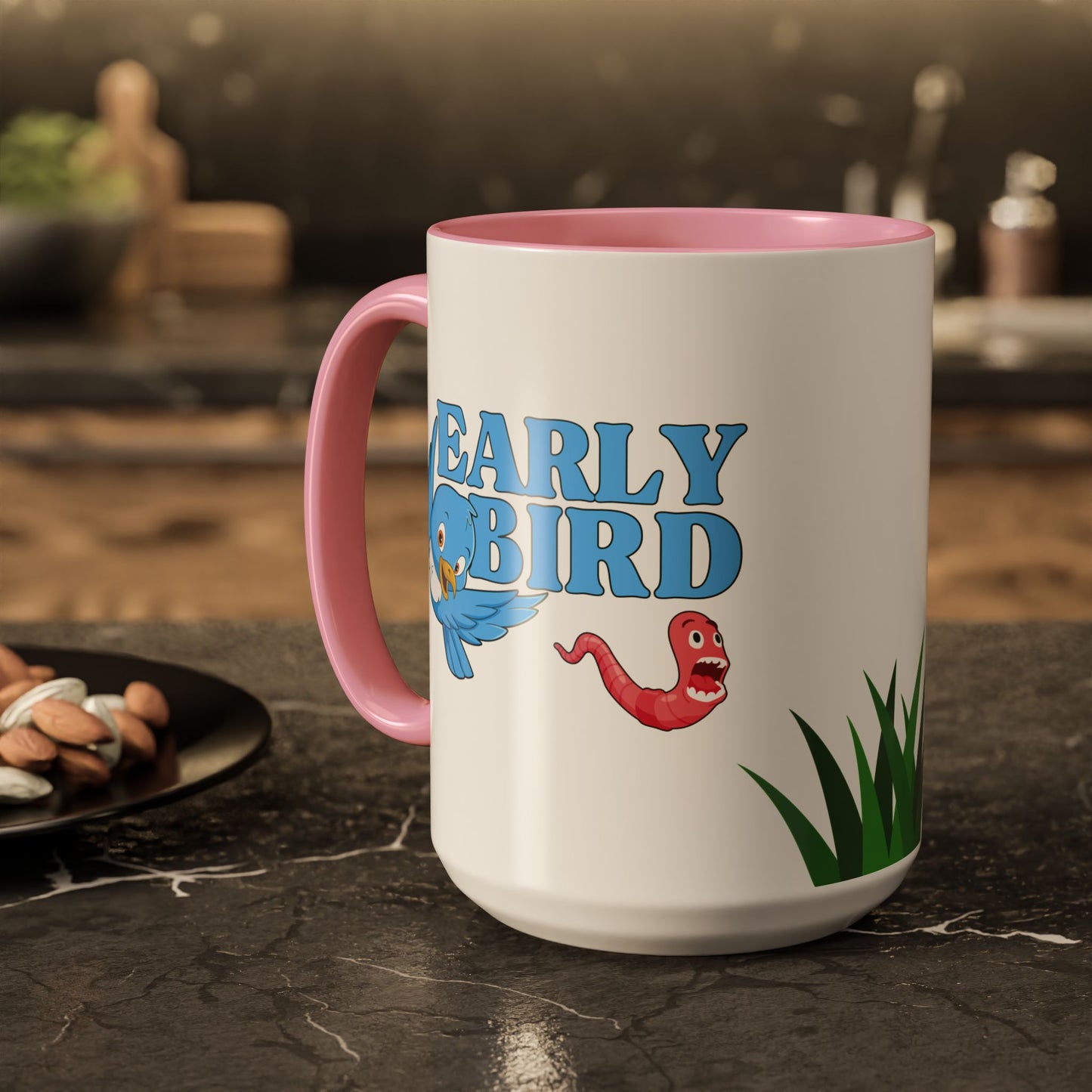 Early Bird Gets The Worm | Blue & Pink Accent Mugs (11oz, 15oz)