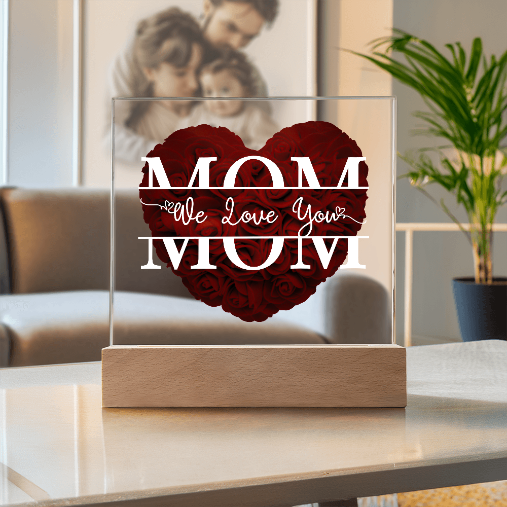 Cherished Mom LED Plaque | "We Love You Mom" Rose Heart Keepsake π