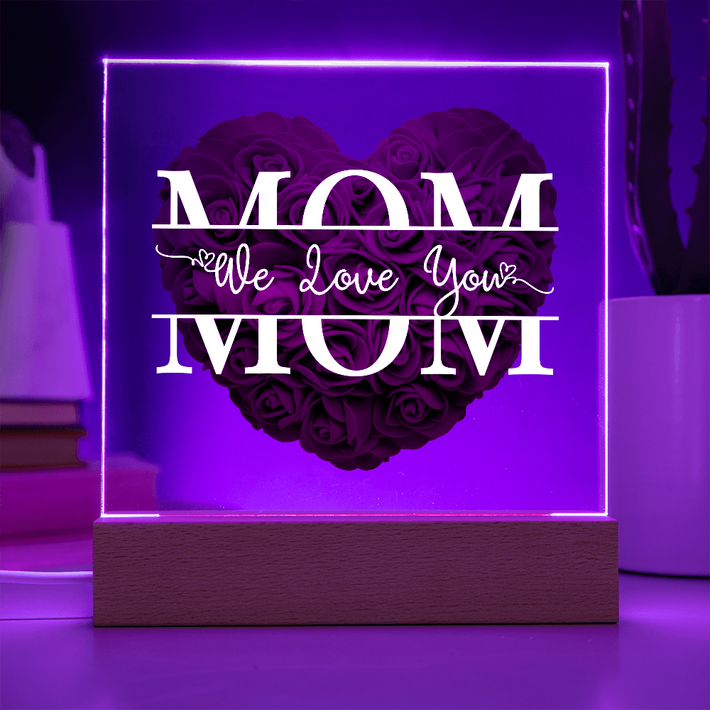 Cherished Mom LED Plaque | "We Love You Mom" Rose Heart Keepsake 💖