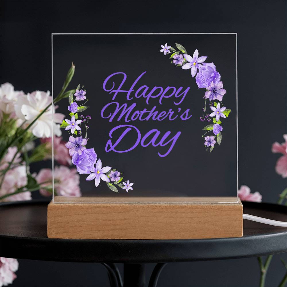 Elegant Floral Happy Mother's Day LED Plaque | Illuminated Gift for Mom 🌸