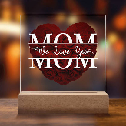 Cherished Mom LED Plaque | "We Love You Mom" Rose Heart Keepsake 💖